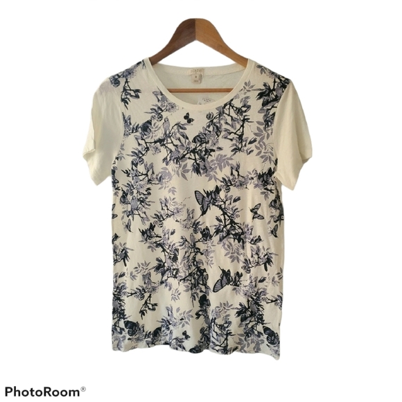 J. Crew Butterfly and Floral Print Tee Shirt - Picture 1 of 8